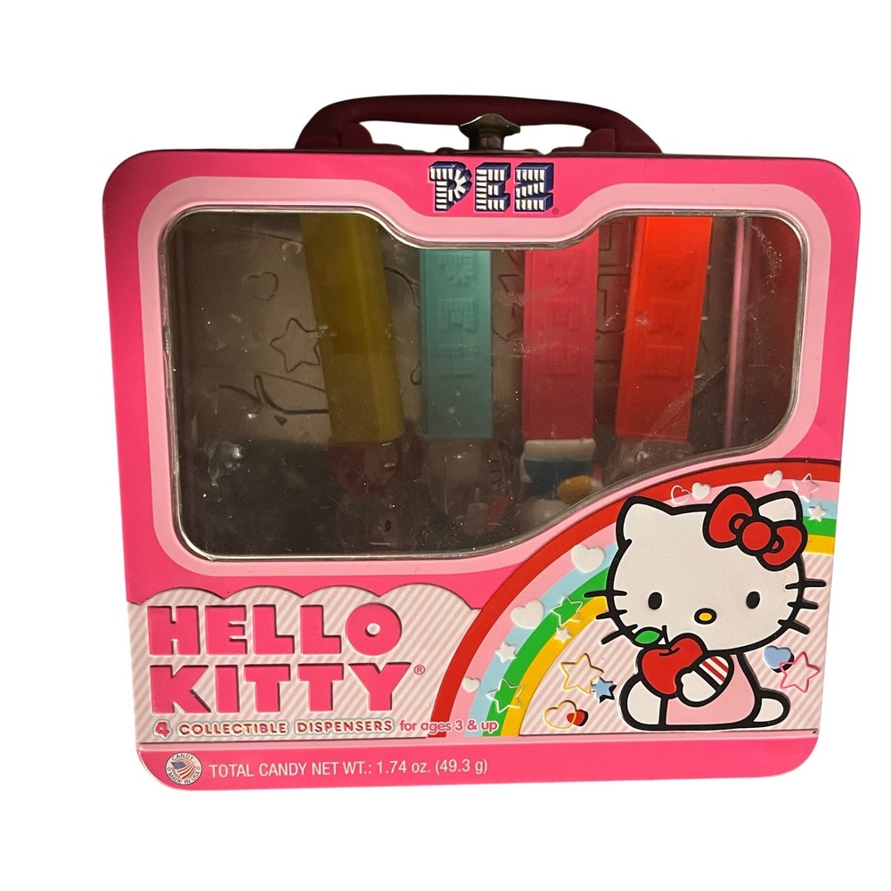 Hello Kitty PEZ Collector Tin Set 4 Dispensers Crystal Pink Lunch Box Sanrio